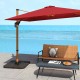 Patio offset umbrella base with detachable plates, made of HDPE plastic, filled with water or sand for stability.