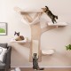 Wall-mounted cat tower featuring 4 padded platforms, a hammock, and a sisal scratching mat for playful relaxation.
