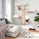 Wall-mounted cat tower with hammock and padded platforms, crafted from sturdy plywood for playful relaxation.