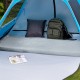 Lightweight gray memory camping mattress with plush flannel cover, shown inside a tent for outdoor comfort and support.