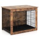 Dog crate furniture with double doors and cushion, designed for small/medium dogs, also functions as an end table.