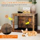 Dog crate furniture with double doors and cushion, ideal for small/medium dogs, serving as a cozy resting spot.
