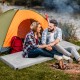 Lightweight portable gray memory camping mattress with plush flannel cover, ideal for outdoor camping and picnics.