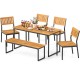 Outdoor acacia wood dining set with bench and umbrella hole, featuring 4 ergonomic chairs for patio or garden use.