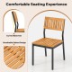Single acacia wood patio chair with slatted design and curved backrest, perfect for outdoor dining and relaxation.