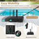 Mobile patio umbrella base with 3 wheels, retractable pull rod, and water/sand fillable for easy transport and.
