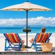 Patio umbrella table tray in black, adjustable with storage, ideal for snacks and drinks during outdoor gatherings.