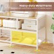 Heavy-duty metal frame TV stand with reinforced crossbars, featuring 3-tier storage and built-in charging station.