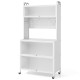 5-tier kitchen bakers rack in white featuring translucent door panels, raised guardrails, and built-in LED lights for.