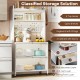 5-tier kitchen bakers rack with flip door cabinets, adjustable foot pads, and built-in LED lights for versatile storage.