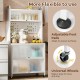 5-tier kitchen bakers rack in white with flip doors, adjustable foot pads, and universal wheels for versatile storage.