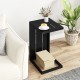 C-shaped black end table with adjustable foot pads, perfect for small spaces as a coffee table or nightstand.
