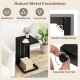 C-shaped end table in black with robust metal foundation and adjustable foot pads, ideal for space-saving use.