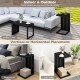 C-shaped black end table with adjustable foot pads, suitable for indoor or outdoor use, ideal for space-saving.