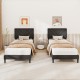 Twin size upholstered platform bed with tufted headboard, faux linen fabric, and wooden slats for stylish bedroom decor.