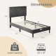 Upholstered twin size platform bed with tufted headboard, wooden slats, and 375 lbs load capacity for easy assembly.