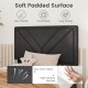 Tufted headboard of the upholstered platform bed in faux linen fabric, featuring a soft padded surface for comfort.