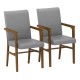 Set of 2 gray upholstered accent chairs with high back, solid rubber wood frame, and armrests for added comfort.