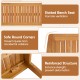 Close-up of the slatted acacia wood bench seat, showcasing safe round corners and reinforced structure for outdoor.
