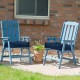 Navy 21-inch patio chair seat cushions on blue chairs, offering comfort and durability for indoor and outdoor use.