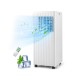 Portable 10000 BTU air conditioner with remote, cooling up to 350 sq ft, featuring adjustable blades and 24-hour timer.
