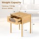 Bamboo nightstand with decorated drawer, featuring a spacious tabletop and modern reeded glass design for stylish.