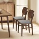 Set of 2 farmhouse upholstered kitchen chairs with rubber wood frame and gray padded seats for comfortable dining.