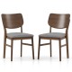 Single farmhouse upholstered kitchen chair with gray linen fabric, ergonomic backrest, and sturdy rubber wood frame.