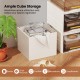 White cube storage organizer with clothes inside, designed for stackable use in living rooms or bedrooms.