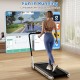 Folding treadmill with LED display, remote control, and Bluetooth for smart app compatibility, ideal for walking and.