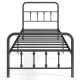 Twin size black bed frame with headboard, featuring robust metal slats and under bed storage for vintage elegance.