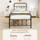 Twin size black bed frame with headboard, featuring anti-skid design and under bed storage for vintage elegance.