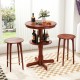 Round high top bar table in espresso with storage shelf, sturdy rubber wood, perfect for kitchens or dining areas.