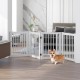 Freestanding 4-panel wooden dog fence in white, 30 inches tall, ideal for creating a safe space for pets indoors.