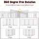 Freestanding 4-panel wooden dog fence in white, showcasing flexible shapes for versatile pet containment.