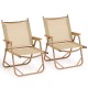 Set of 2 lightweight folding camp chairs in beige, featuring breathable fabric and ergonomic design for outdoor comfort.