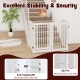 Freestanding 30-inch tall white wooden pet gate with lockable door and anti-toppling kit for secure pet containment.