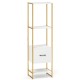 Narrow 5-tier bookcase with 4 open shelves and a storage drawer in white, ideal for small spaces and stylish.