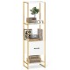 Narrow 5-tier bookcase showcasing a white finish, gold accents, and a deep drawer for hidden storage in tight spaces.
