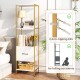 5-tier narrow bookcase in white with 4 open shelves and a storage drawer, perfect for small spaces and organized.