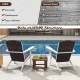 Patio Adirondack chair with rattan padded seat, HDPE frame, and hidden cupholder, perfect for poolside relaxation.