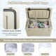 50 QT tan rotomolded cooler with ice storage for 5-7 days, featuring integrated cup holders and leak-proof design.