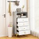 Modern 4 drawer storage cabinet in gray and white with fluted glass door, ideal for living rooms or entrances.