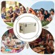 50 QT tan rotomolded cooler with integrated cup holders, ideal for camping, parties, and beach outings.