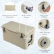 50 QT tan rotomolded cooler with integrated cup holders, quick drainage system, and anti-slip rubber foot pads for.