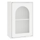 White bathroom wall cabinet with tempered glass door, adjustable shelf, and metal handle for versatile storage.