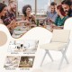 White wooden dining chair with padded cushions, featuring a rubber wood frame, perfect for kitchens and cafes.