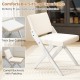 White wooden dining chair with padded cushions and curved backrest, perfect for modern farmhouse aesthetics.