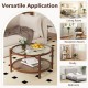 Round coffee table with tempered glass top and hand-woven rattan shelf, ideal for living room or study use.