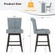 Counter height bar chair set of 2 in gray with rubber wood legs, featuring a 360° swivel and ergonomic design.